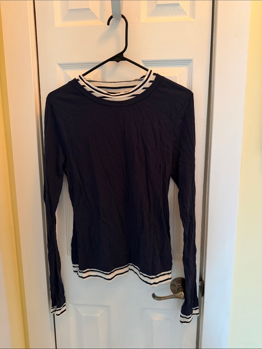 J. Crew Navy Long-Sleeve Top with White Stripe Trim